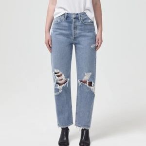 Agolde Jeans Women's 29 Blue Light Wash 90’s Mid Rise Loose Fit Fall Out Button